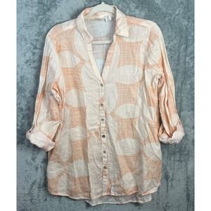 Joie‎ Women's Blouse Floral Linen Roll Tab Long Sleeve Button Up Shirt Tunic M